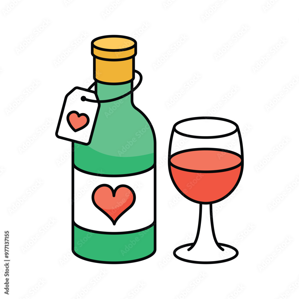 A bottle of wine with a glass, symbolizing love and relaxation