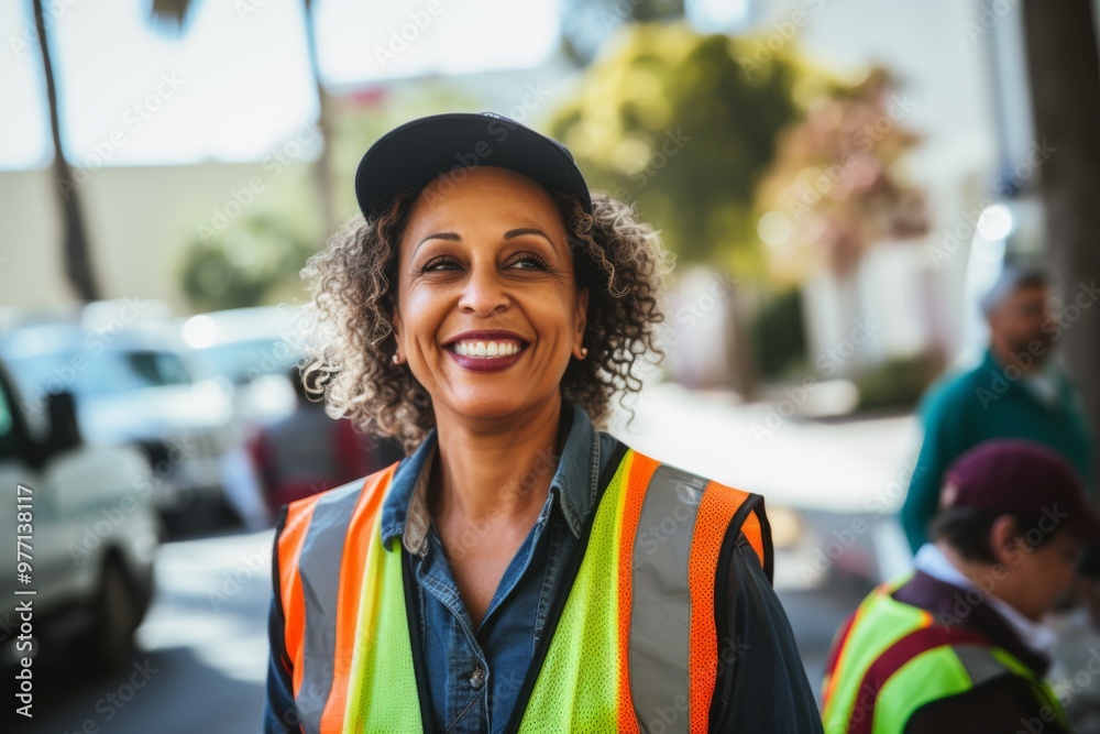 Portrait of a smiling middle aged female sanitation worker Portrait of a smiling middle aged female sanitation worker