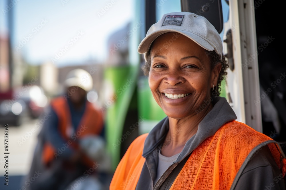 Portrait of a smiling middle aged female sanitation worker Portrait of a smiling middle aged female sanitation worker