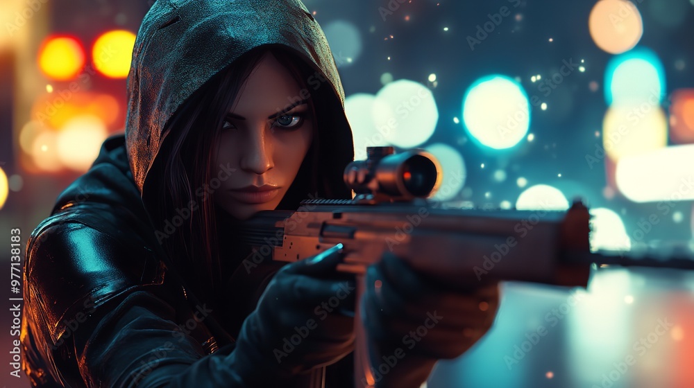 The image captures an obscured person in red holding a gun The image captures an obscured person in red holding a gun