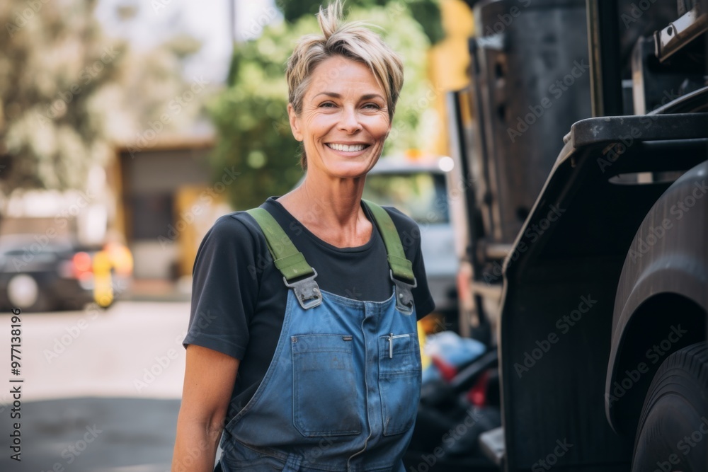 Portrait of a smiling middle aged female sanitation worker Portrait of a smiling middle aged female sanitation worker