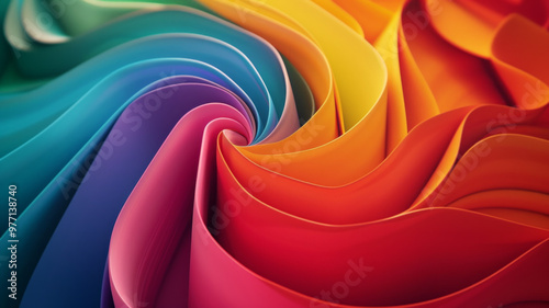 A vivid rainbow-colored background with sharp, rounded 3D forms showcases multilayered dimensions. AI generative photo
