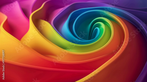 This rainbow background uses sharp, vivid colors with multilayered dimensions and 3D rounded forms, creating a bold and dynamic visual composition. AI generative photo