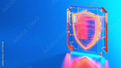 Wallpaper Mural A vibrant, neon shield icon symbolizing protection and security against digital threats, set against a bright blue background. Torontodigital.ca