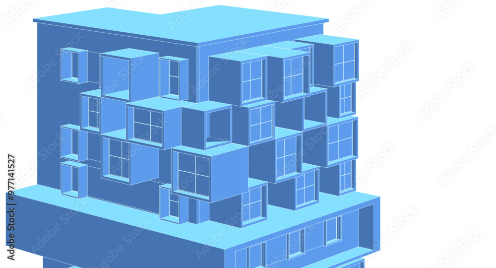 architecture modular facades 3d illustration