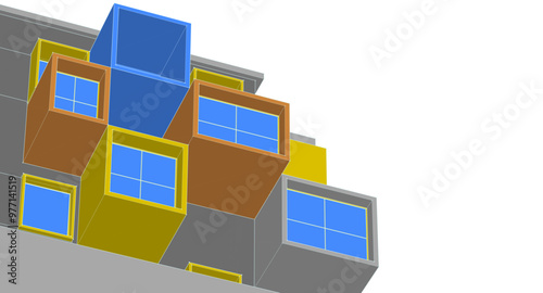architecture modular facades 3d illustration