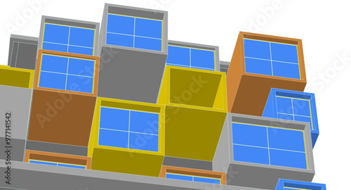 architecture modular facades 3d illustration