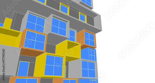 architecture modular facades 3d illustration