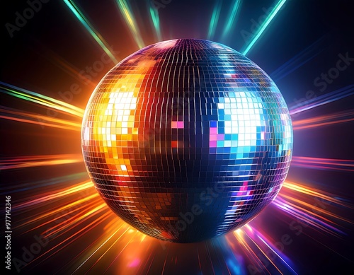 Colorful Disco Mirror Ball Nightclub Sphere Light Reflecting Vibrant Beams Across the Dance Floor – A Symbol of Partying, Celebration, and Retro Vibes, Perfect for Dance Halls, Clubs, and Festive 