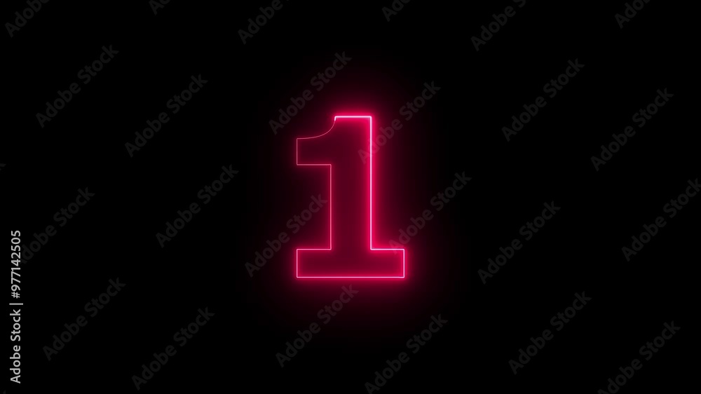 neon text 1 number countdown icon background 4k animation.