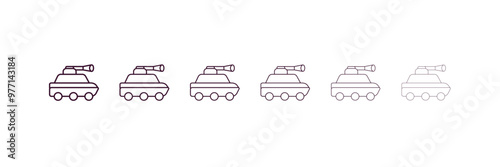 armored vehicle outline icon. Linear vector from army and military concept. 6 different line style armored vehicle icon included thin, light, regular, medium, bold, black.