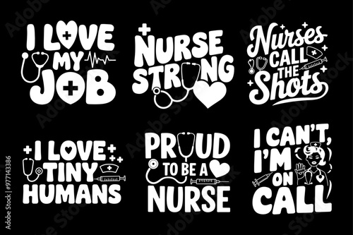 Nurse black and white retro style typography design bundle