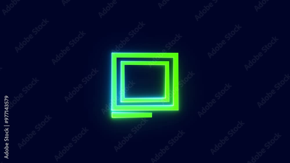 Neon caption icon cyan purple color glowing animation black background Neon caption icon cyan purple color glowing animation black background