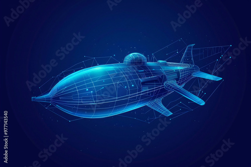 Beautiful large bathyscaphe floating in middle of ocean during exploration photo