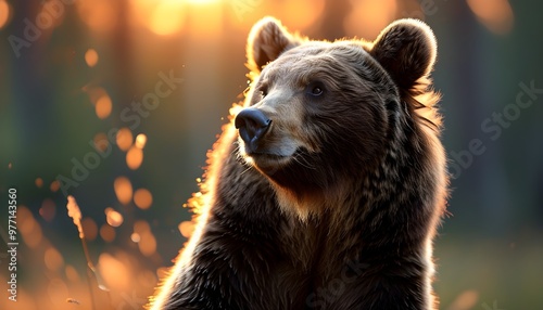 Graceful bear paw in motion, illuminated by warm sunset light, surrounded by soft focus and bokeh, capturing elegance and beauty in isolation photo