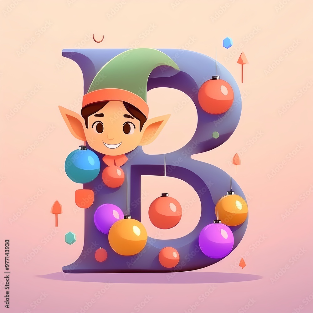 Fototapeta premium A cartoon elf is holding a bunch of colorful balls