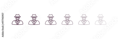 secret agent outline icon. Linear vector from army and military concept. 6 different line style secret agent icon included thin, light, regular, medium, bold, black.