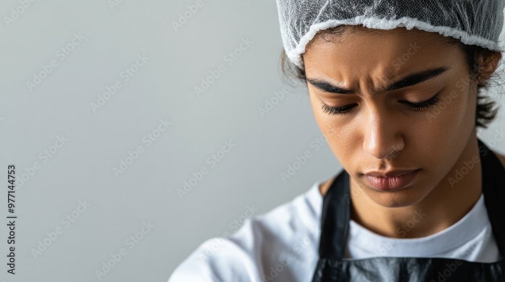 Contemplative Young Female Chef in Kitchen Attire Contemplative Young Female Chef in Kitchen Attire