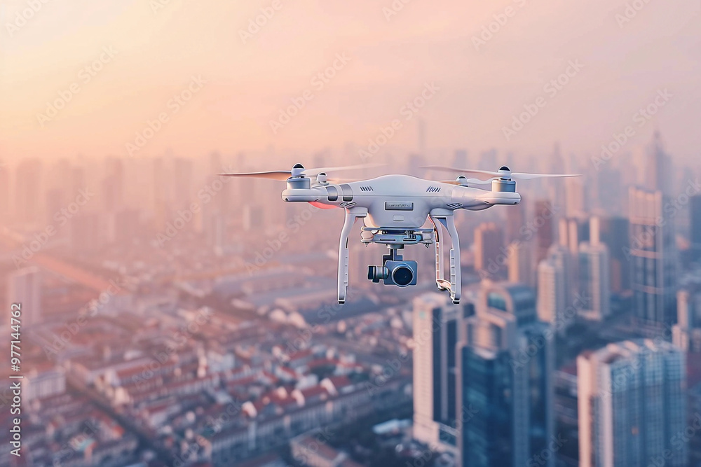 Drone flying in the sky over nature during observation Drone flying in the sky over nature during observation