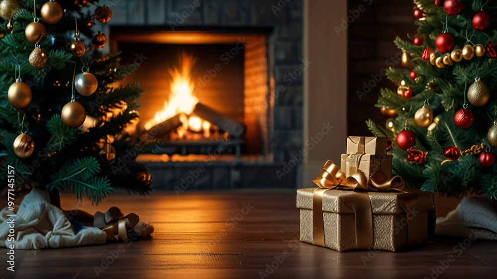 christmas tree and fireplace christmas tree and fireplace