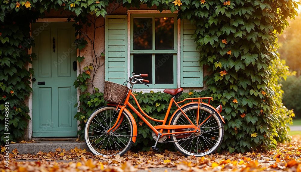 Old orange bicycle against an ivy-covered wall with autumn leaves, capturing nostalgic charm and seasonal beauty.
Old orange bicycle against an ivy-covered wall with autumn leaves, capturing nostalgic charm and seasonal beauty.
