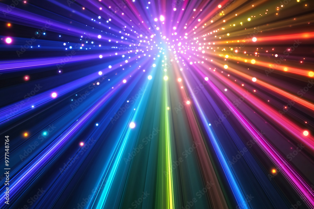Fototapeta premium a multitude of multi-colored points of light with rays diverging in different directions