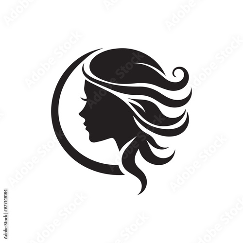 Fashionable young woman with long flowing hair, a beautiful silhouette illustration