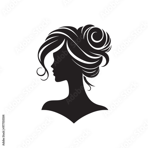 Beautiful young woman with long flowing hair, a stylized illustration perfect for fashion and beauty designs