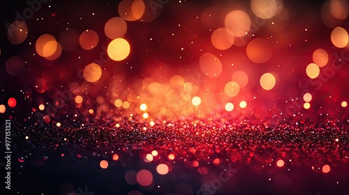 Glittering red and gold bokeh lights background