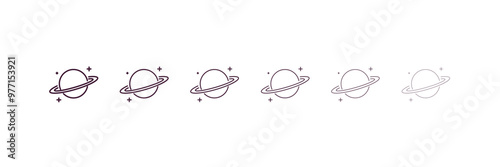 saturn outline icon. Linear vector from astronomy concept. 6 different line style saturn icon included thin, light, regular, medium, bold, black.