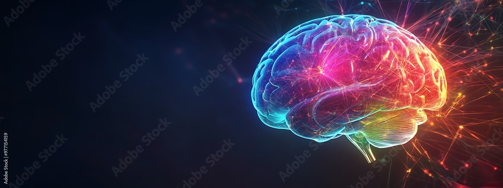 A vibrant, abstract rendering of the human brain with radiating lines of light. A vibrant, abstract rendering of the human brain with radiating lines of light.