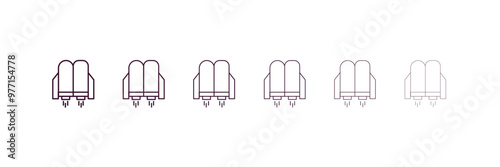 jet pack outline icon. Linear vector from astronomy concept. 6 different line style jet pack icon included thin, light, regular, medium, bold, black.