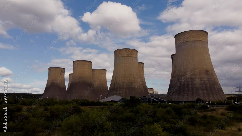 Aerial view of Power station Cooling Towers Energy production UK Europe Aerial view of Power station Cooling Towers Energy production UK Europe