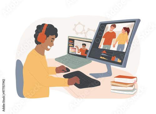 Video editing isolated cartoon vector illustrations.