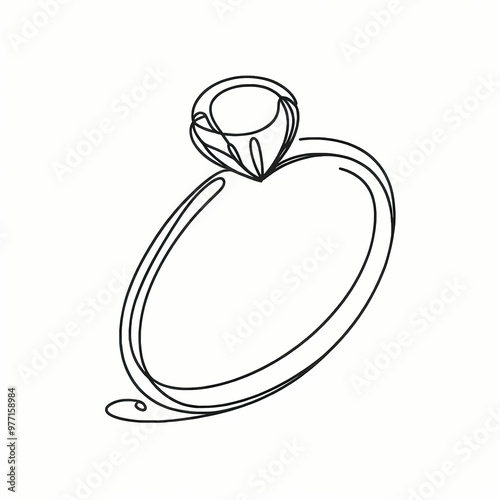 A simple minimalistic continuous unbroken line drawing of a ring with a stone, perfect for a logo or design element for jewelry brands or engagement-themed designs.

 photo