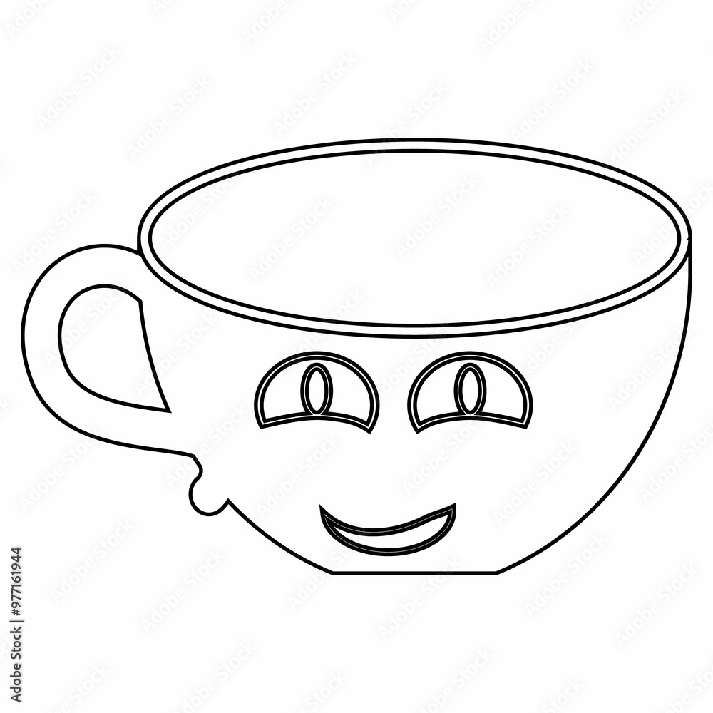 Smiling outline of a cup with big eyes. Smiling outline of a cup with big eyes.