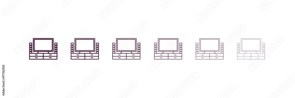 home theater outline icon. Linear vector from cinema concept. 6 different line style home theater icon included thin, light, regular, medium, bold, black