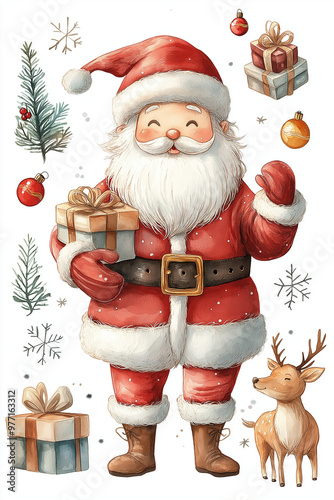 Set of stickers, cute Santa Claus