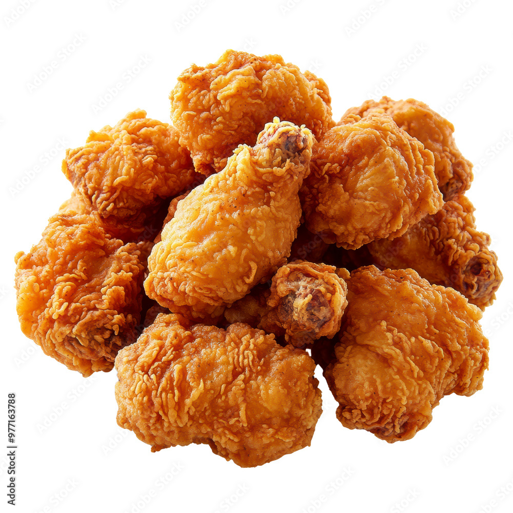 A tempting pile of crispy fried chicken pieces, golden brown and delicious, perfect for a hearty meal or family gathering A tempting pile of crispy fried chicken pieces, golden brown and delicious, perfect for a hearty meal or family gathering