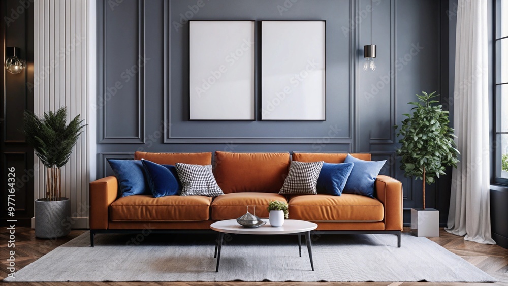 Fototapeta premium Contemporary living room with upcycled furniture reflects a growing trend towards sustainable and ecofriendly interior design. Concept Ecofriendly Interior Design, Upcycled Furniture