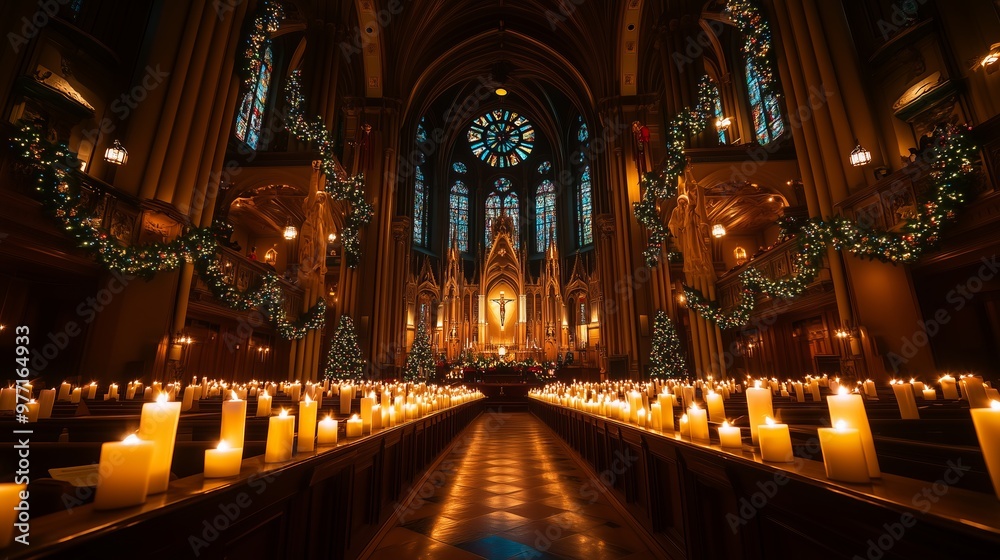 Fototapeta premium A Grand Cathedral Illuminated during a Sacred Christmas Eve Service for Festive Worshippers
