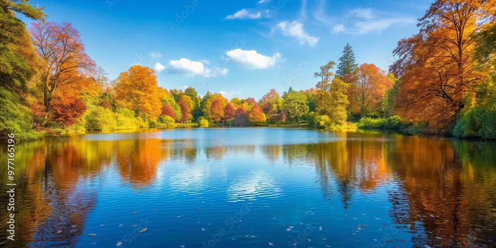 Fresh autumnal woodland scene with a peaceful river and colorful reflections. Fresh autumnal woodland scene with a peaceful river and colorful reflections.