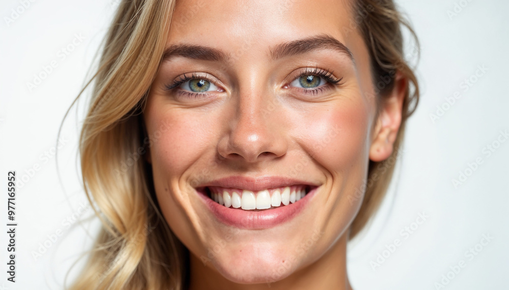 Close-up portrait of a smiling woman with clean teeth and fresh hair, set against a white background.
Close-up portrait of a smiling woman with clean teeth and fresh hair, set against a white background.