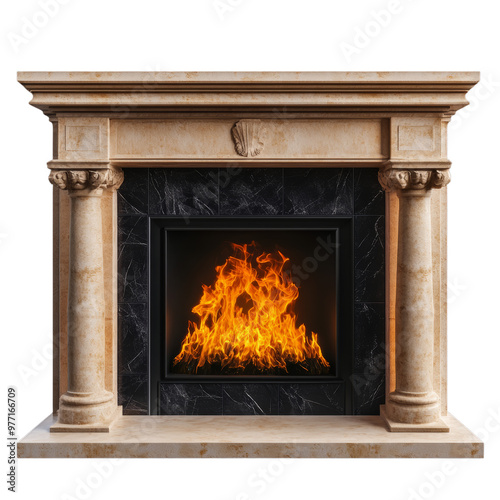 PNG fireplace against transparent background, cut out