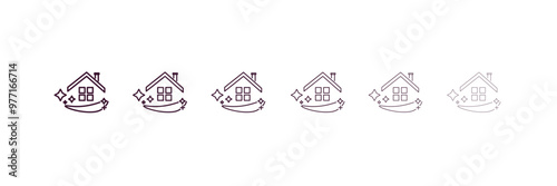 cleaning house outline icon. Linear vector from cleaning concept. 6 different line style cleaning house icon included thin, light, regular, medium, bold, black