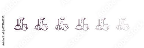 cleaning tools outline icon. Linear vector from cleaning concept. 6 different line style cleaning tools icon included thin, light, regular, medium, bold, black