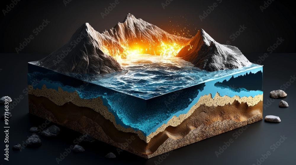 Illustration of the geological process of plate tectonics, high-quality ...