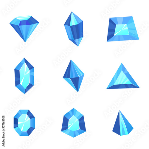 Vector of various shapes of blue diamonds