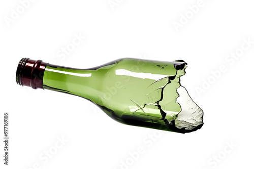 Close Up To A Set of  Glass shards of Wine Bottles PNG isolated on white and transparent background - Broken Beer bottle glass fragments and splinters glass debris Cut Out