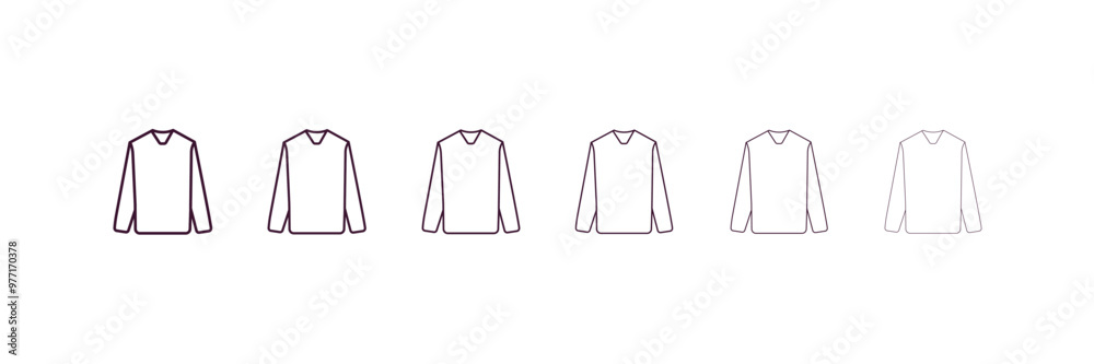long sleeves t shirt outline icon. Linear vector from clothes concept. 6 different line style long sleeves t shirt icon included thin, light, regular, medium, bold, black long sleeves t shirt outline icon. Linear vector from clothes concept. 6 different line style long sleeves t shirt icon included thin, light, regular, medium, bold, black